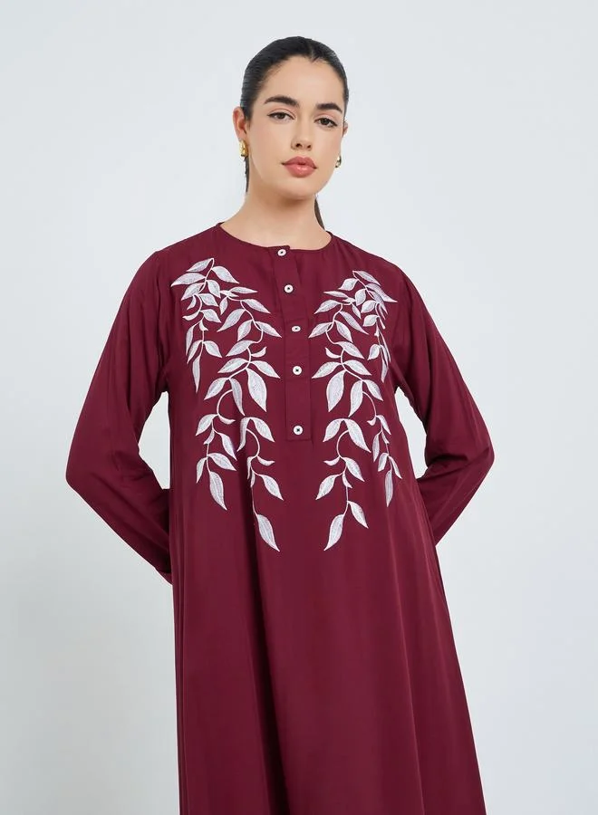 Amirah Women Maroon Embroidered A-Line Jalabiya